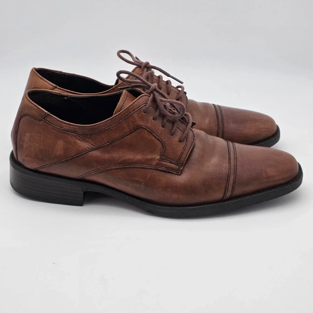 Johnston‎ & Murphy Derby Shoes Mens 8.5 Brown Leather Cap Toe Oxford Timeless